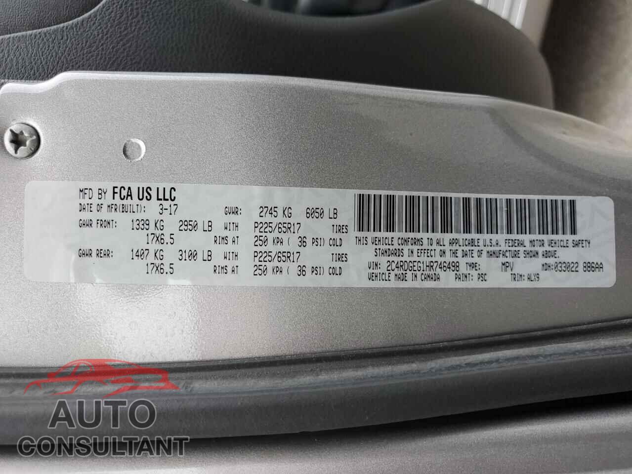 DODGE CARAVAN 2017 - 2C4RDGEG1HR746498