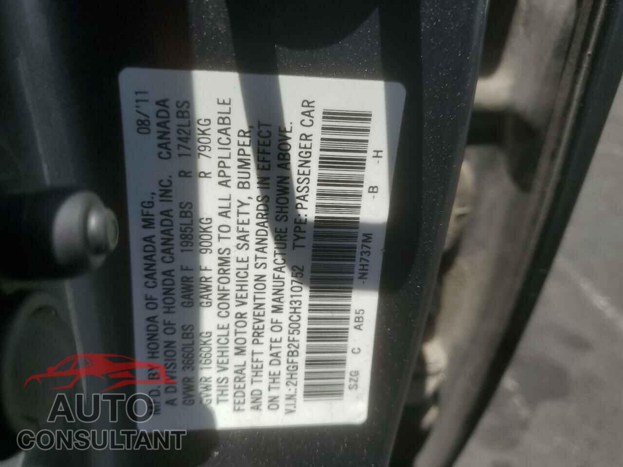 HONDA CIVIC 2012 - 2HGFB2F50CH310752