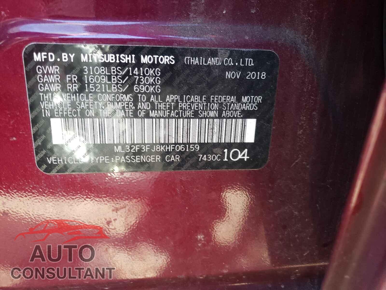 MITSUBISHI MIRAGE 2019 - ML32F3FJ8KHF06159