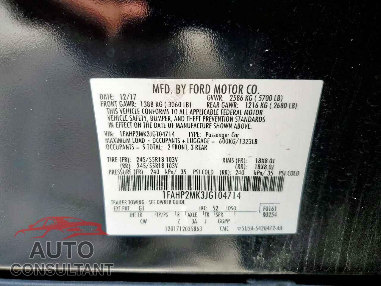 FORD TAURUS 2018 - 1FAHP2MK3JG104714