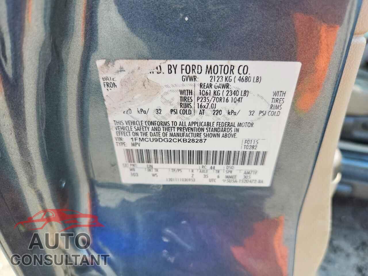 FORD ESCAPE 2012 - 1FMCU9DG2CKB28287