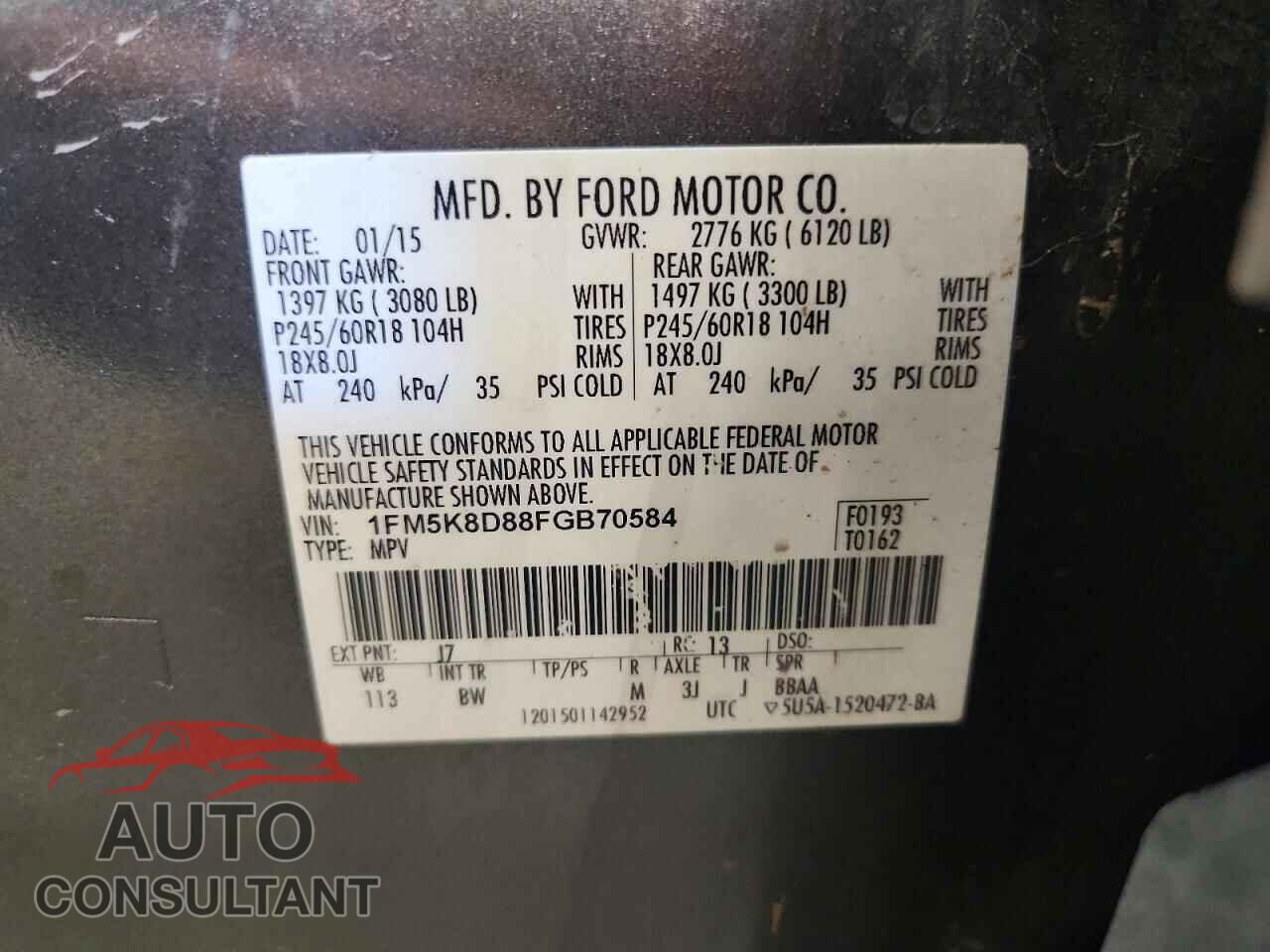 FORD EXPLORER 2015 - 1FM5K8D88FGB70584