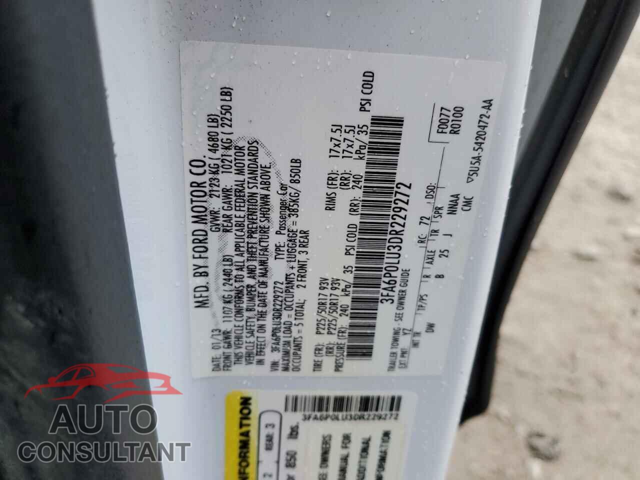 FORD FUSION 2013 - 3FA6P0LU3DR229272