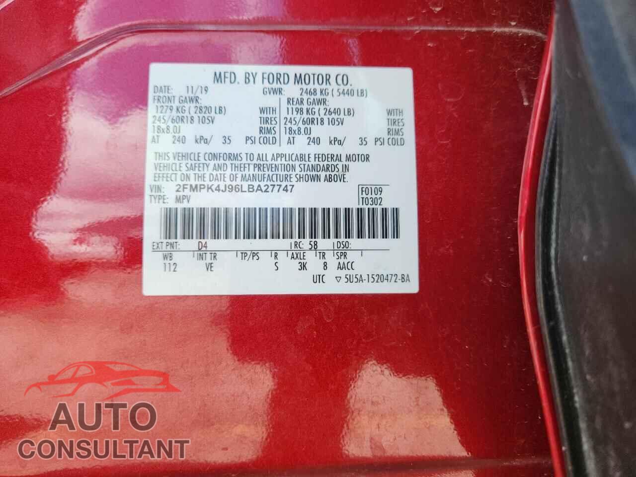 FORD EDGE 2020 - 2FMPK4J96LBA27747