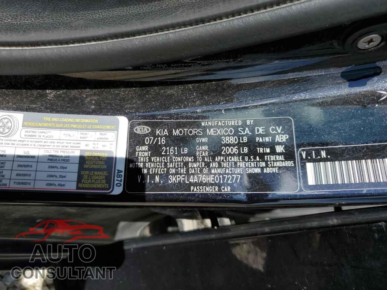 KIA FORTE 2017 - 3KPFL4A76HE017277