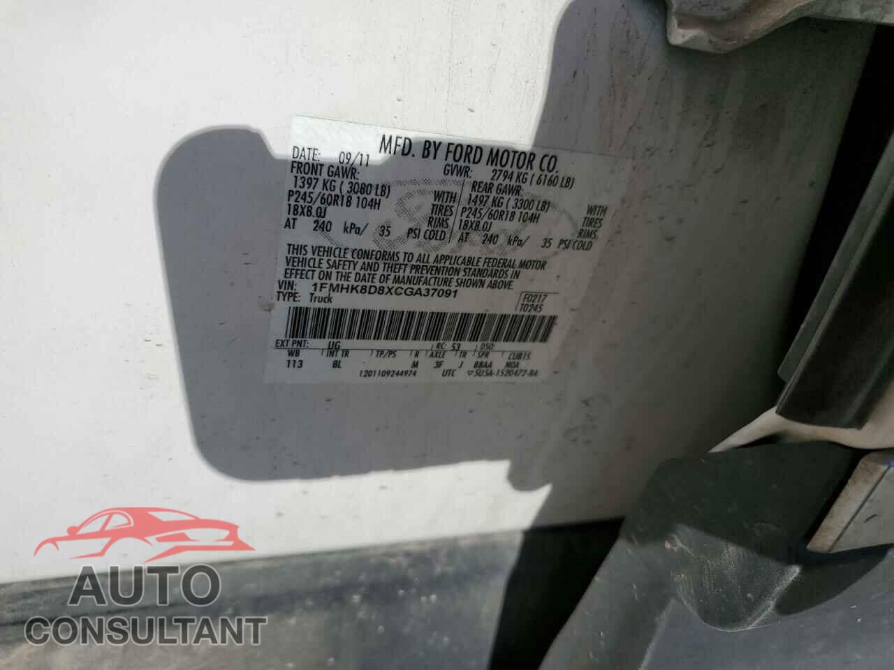 FORD EXPLORER 2012 - 1FMHK8D8XCGA37091