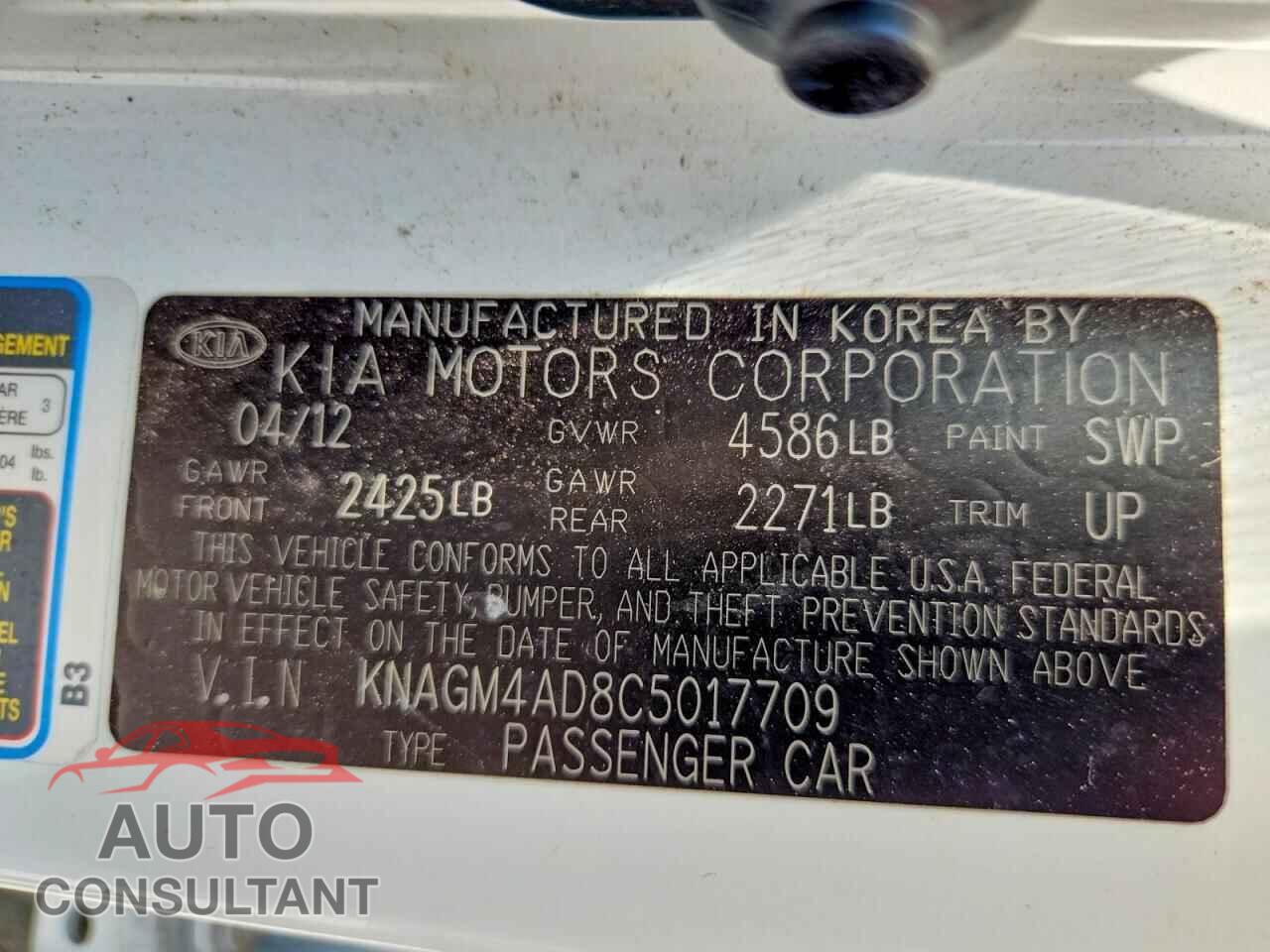 KIA OPTIMA 2012 - KNAGM4AD8C5017709