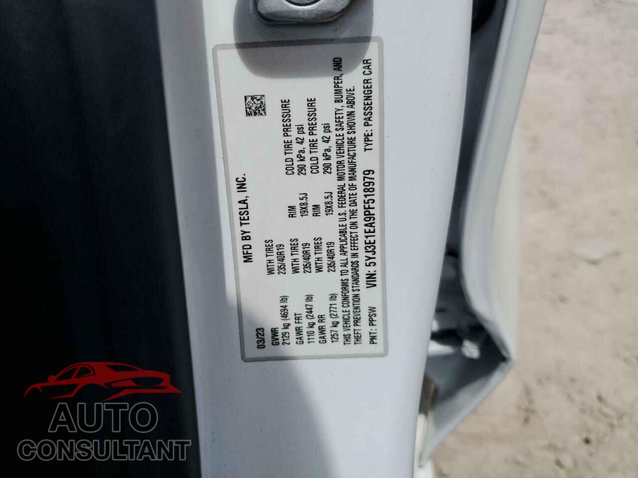 TESLA MODEL 3 2023 - 5YJ3E1EA9PF518979