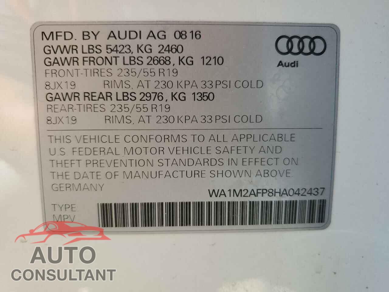AUDI Q5 2017 - WA1M2AFP8HA042437