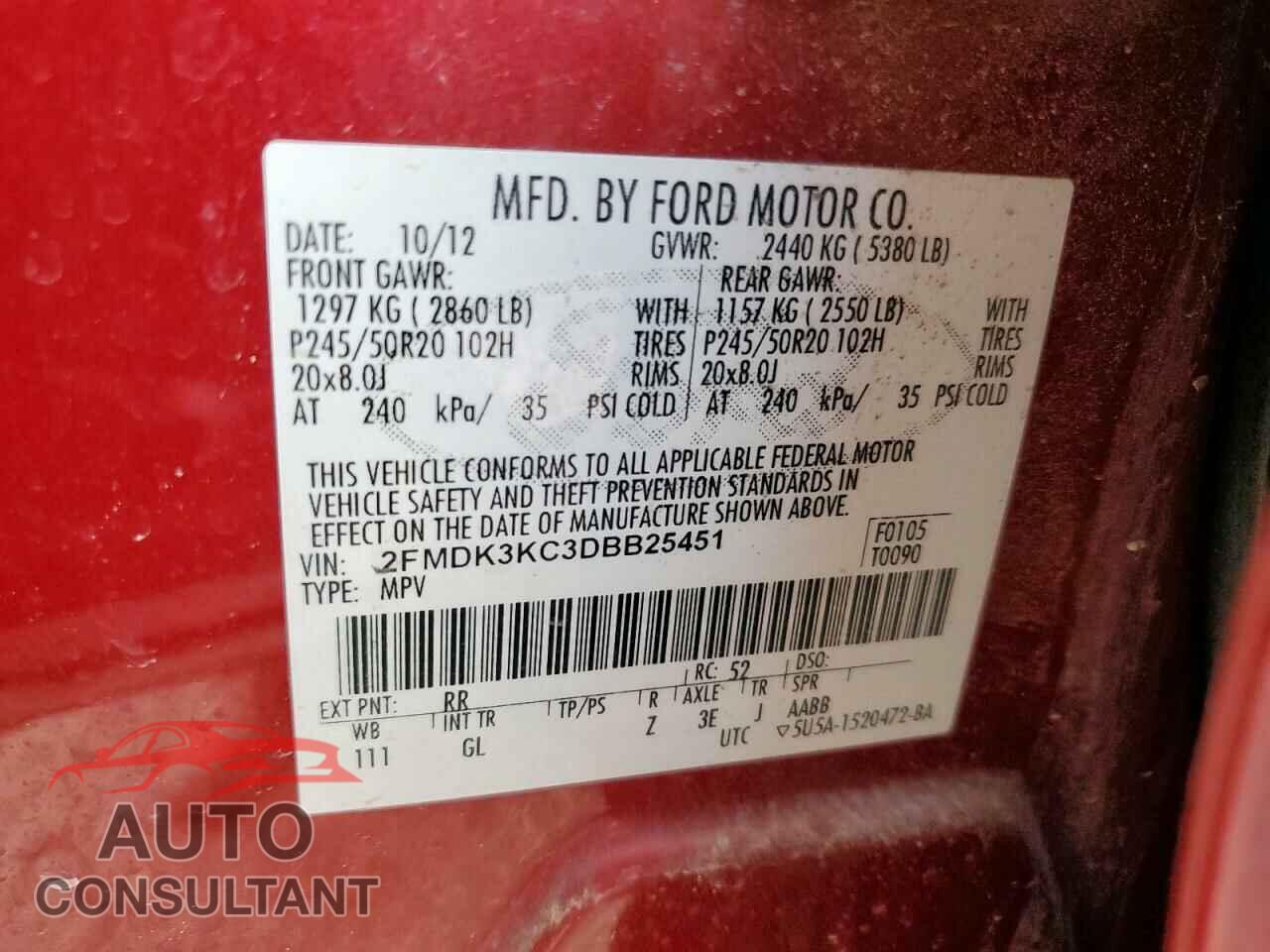 FORD EDGE 2013 - 2FMDK3KC3DBB25451
