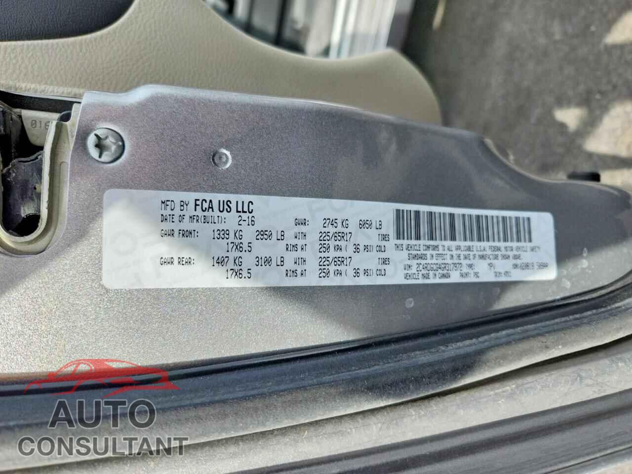 DODGE CARAVAN 2016 - 2C4RDGCG4GR317972