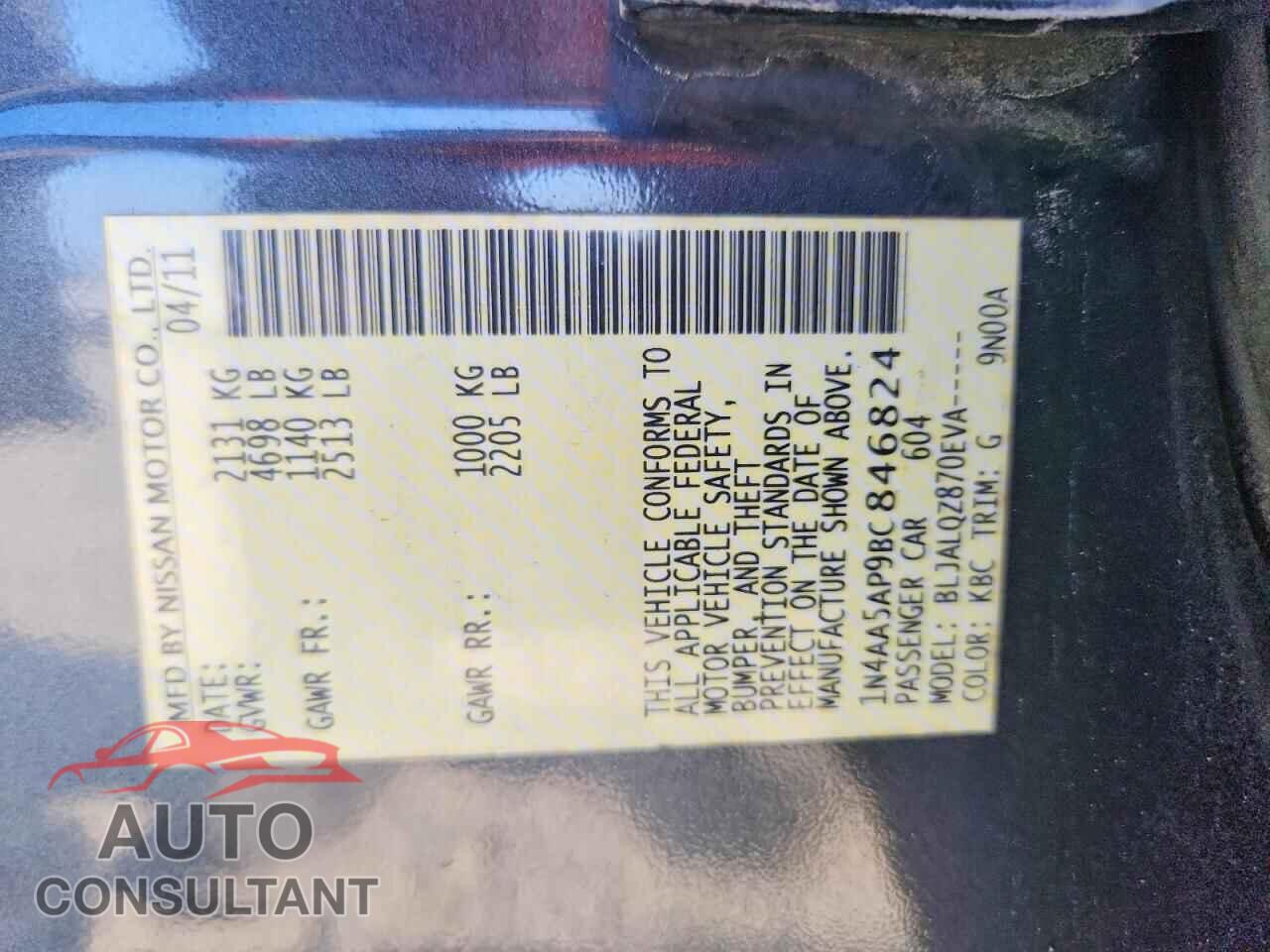 NISSAN MAXIMA 2011 - 1N4AA5AP9BC846824