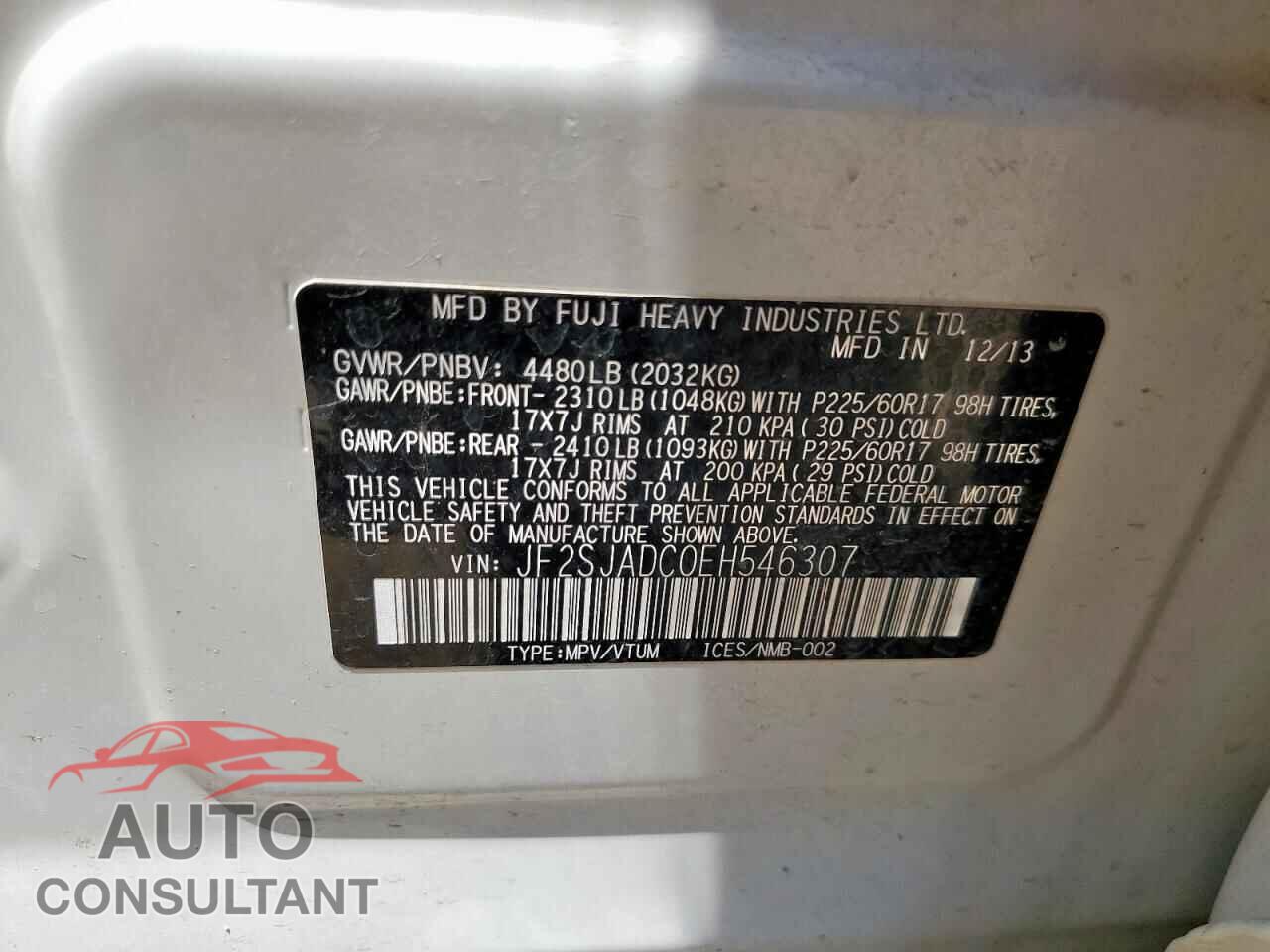 SUBARU FORESTER 2014 - JF2SJADC0EH546307