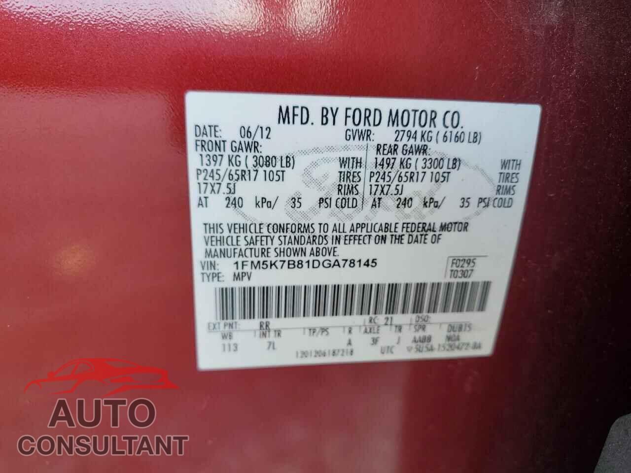 FORD EXPLORER 2013 - 1FM5K7B81DGA78145