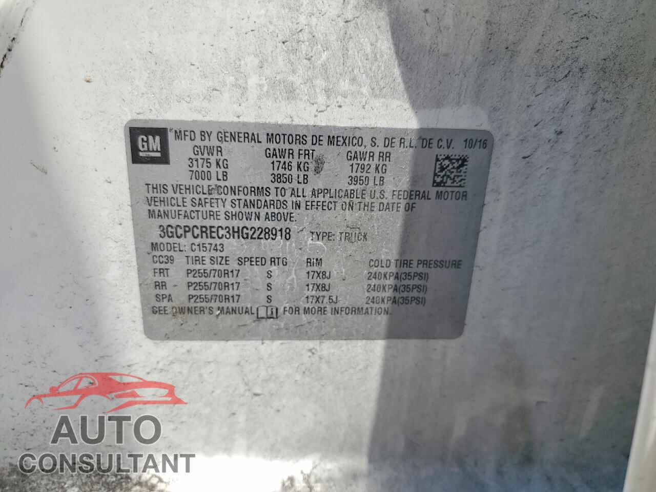 CHEVROLET SILVERADO 2017 - 3GCPCREC3HG228918