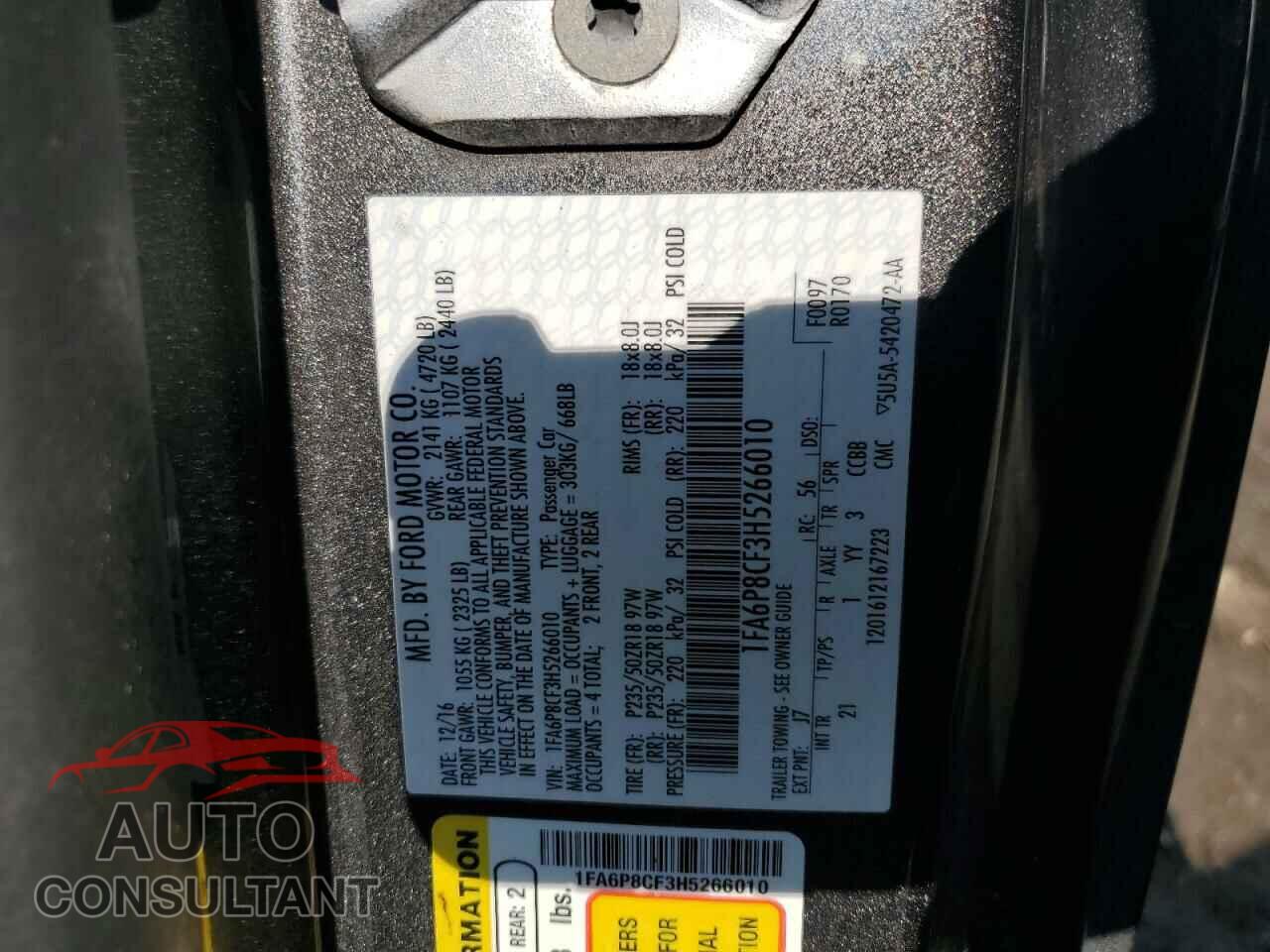 FORD MUSTANG 2017 - 1FA6P8CF3H5266010