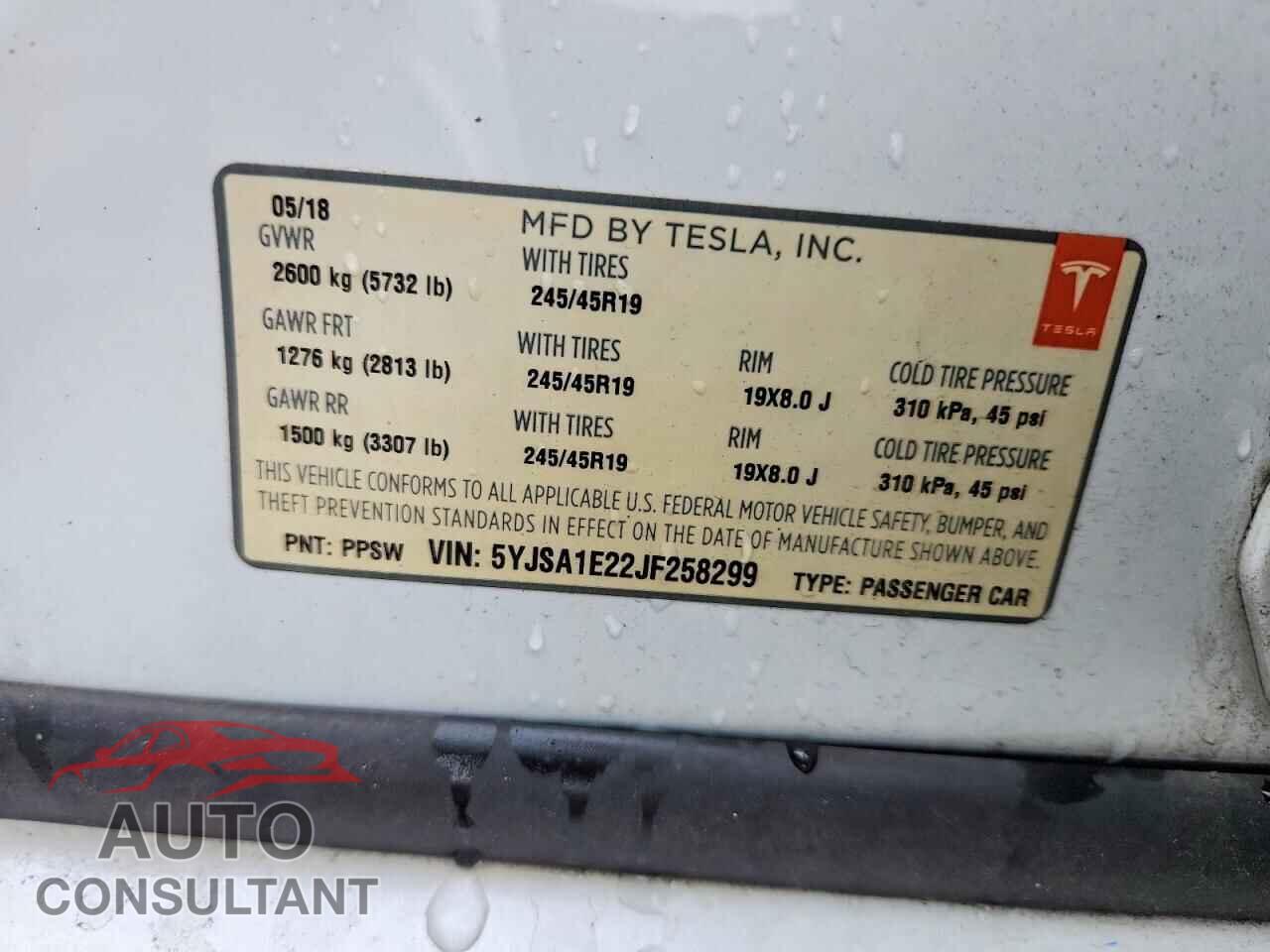 TESLA MODEL S 2018 - 5YJSA1E22JF258299