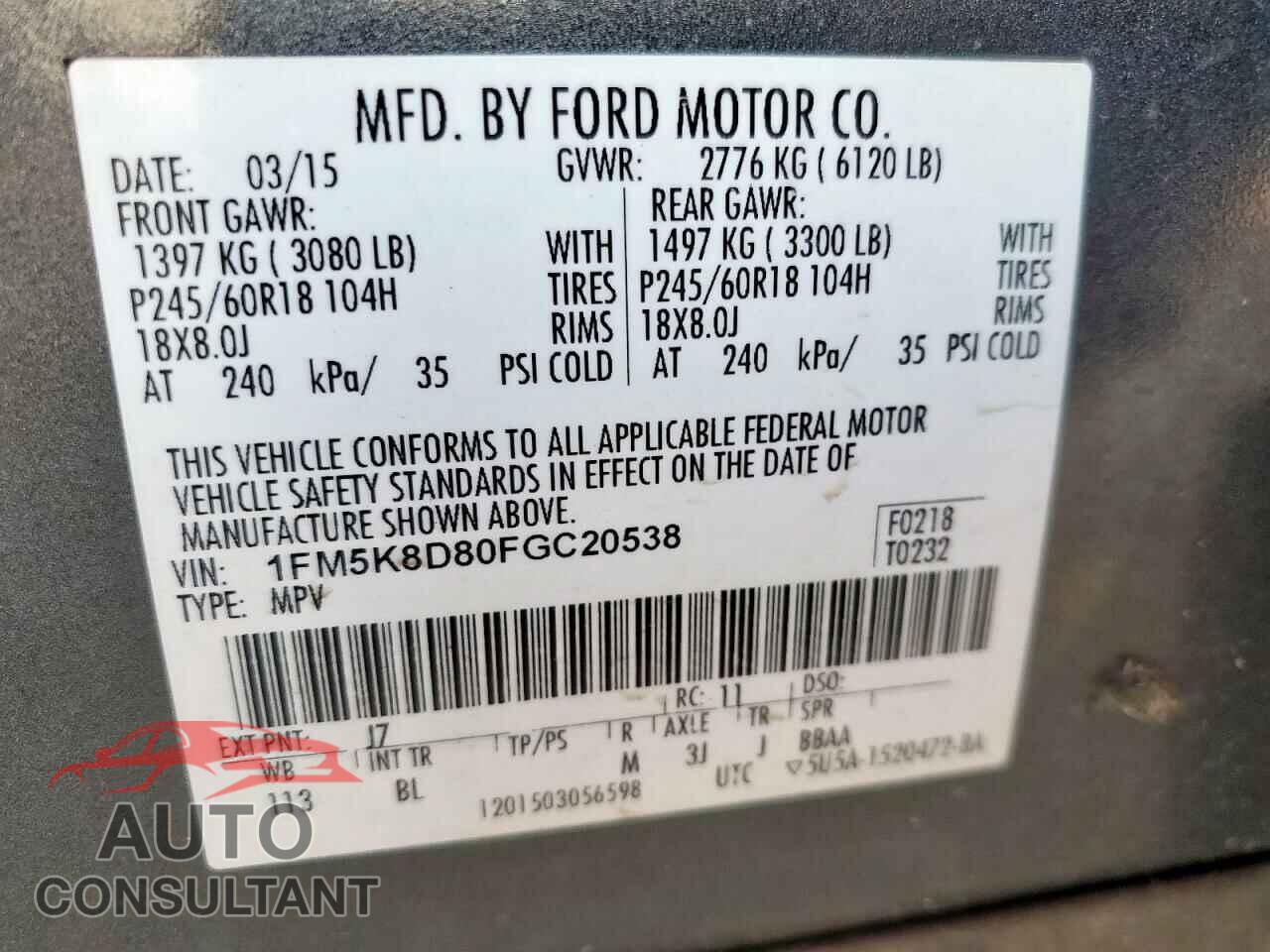FORD EXPLORER 2015 - 1FM5K8D80FGC20538