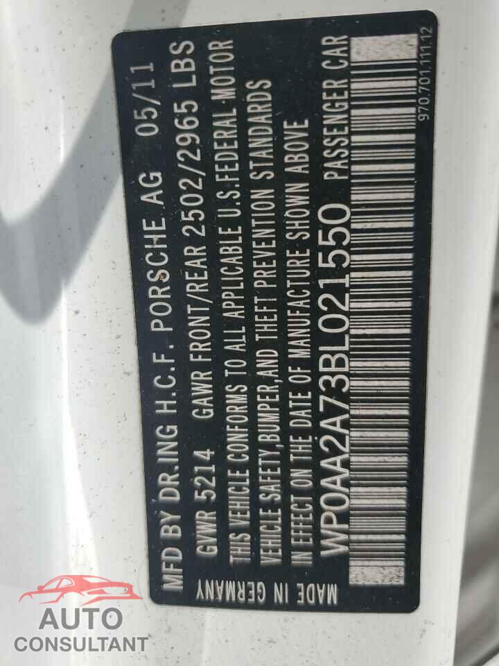PORSCHE PANAMERA 2011 - WP0AA2A73BL021550