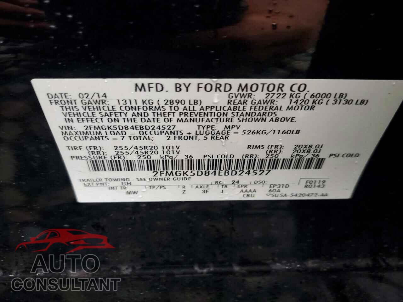FORD FLEX 2014 - 2FMGK5D84EBD24527