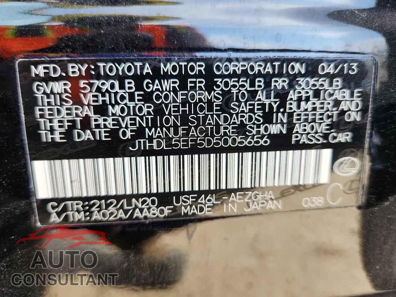LEXUS LS460 2013 - JTHDL5EF5D5005656
