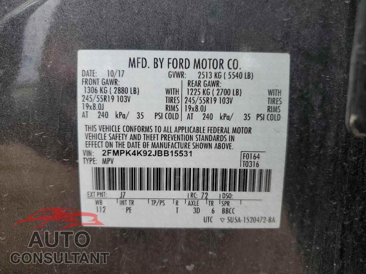 FORD EDGE 2018 - 2FMPK4K92JBB15531