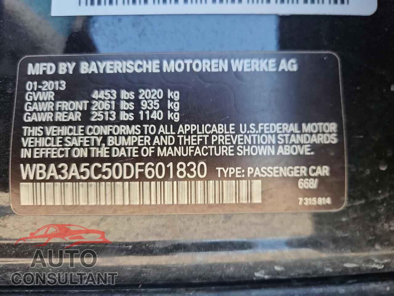 BMW 3 SERIES 2013 - WBA3A5C50DF601830