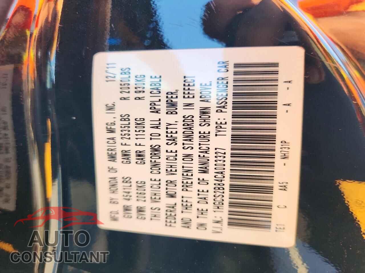 HONDA ACCORD 2012 - 1HGCS2B84CA003327