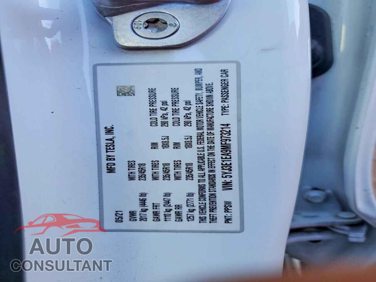 TESLA MODEL 3 2021 - 5YJ3E1EA9MF973214