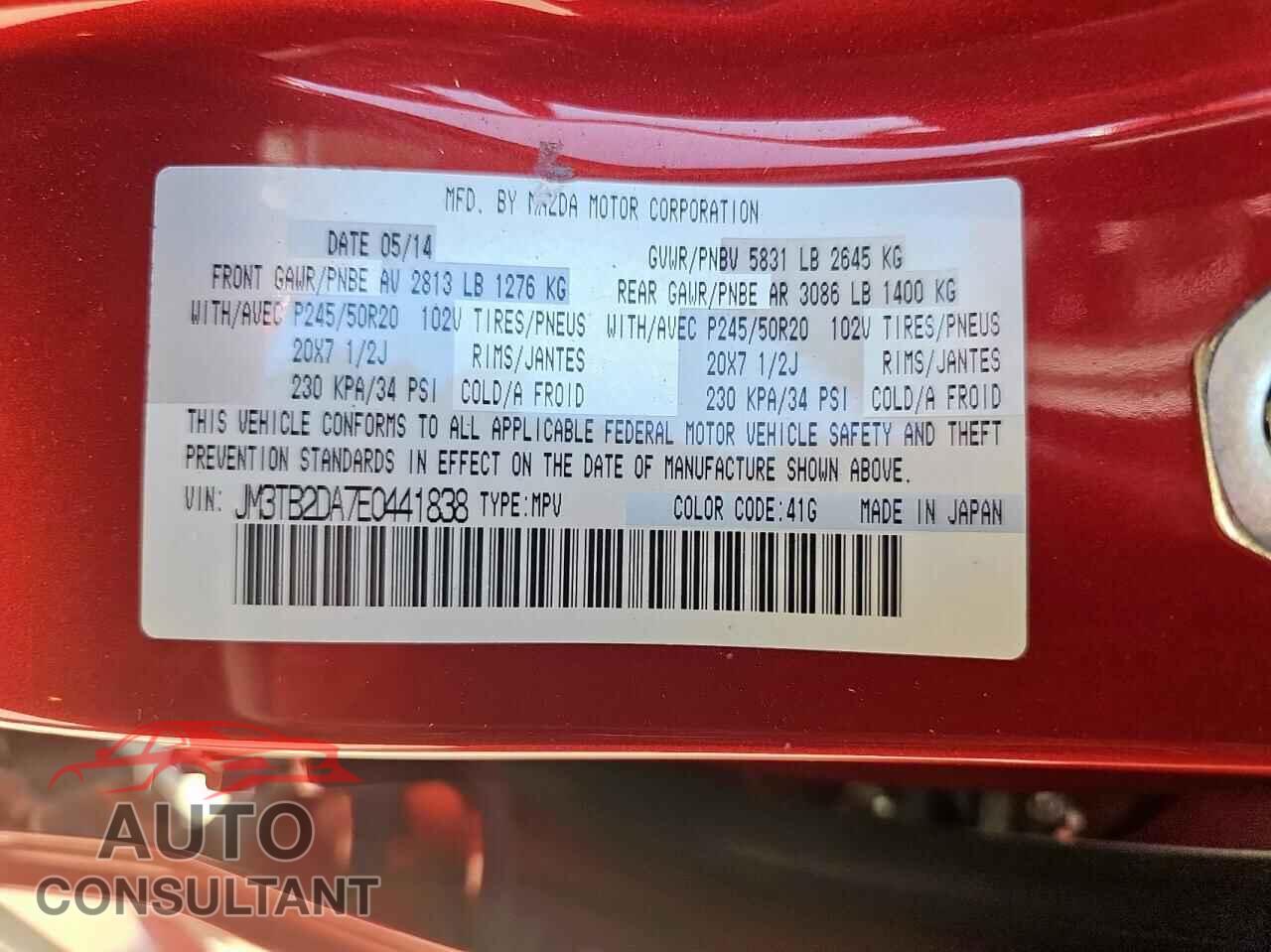 MAZDA CX-9 2014 - JM3TB2DA7E0441838