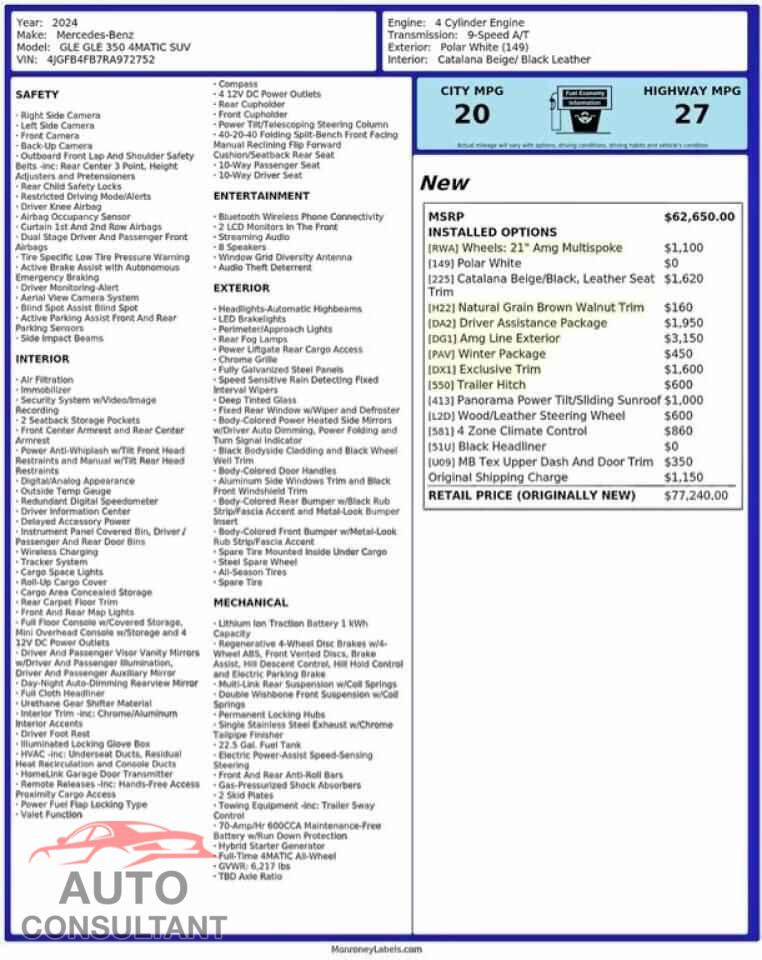 MERCEDES-BENZ GLE-CLASS 2024 - 4JGFB4FB7RA972752
