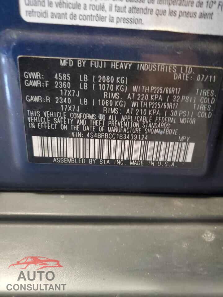 SUBARU OUTBACK 2011 - 4S4BRBCC1B3439124