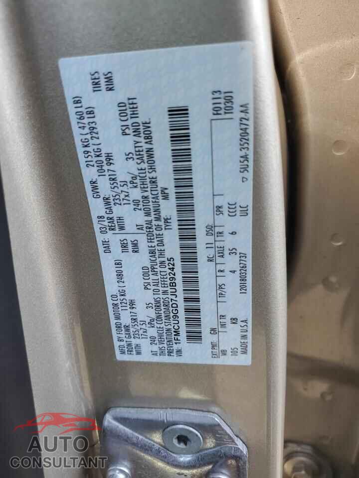 FORD ESCAPE 2018 - 1FMCU9GD7JUB92425