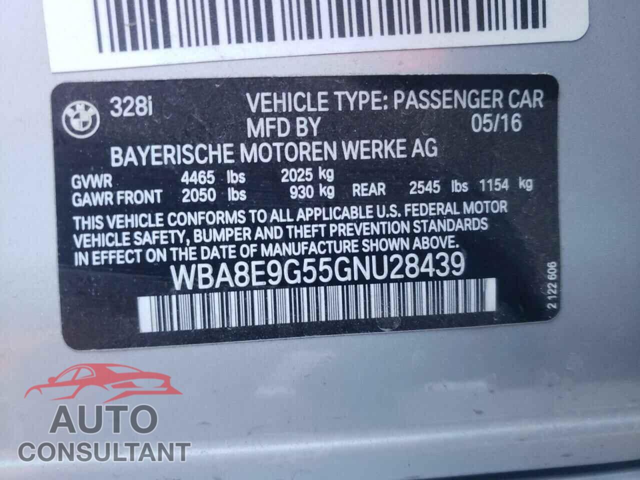 BMW 3 SERIES 2016 - WBA8E9G55GNU28439