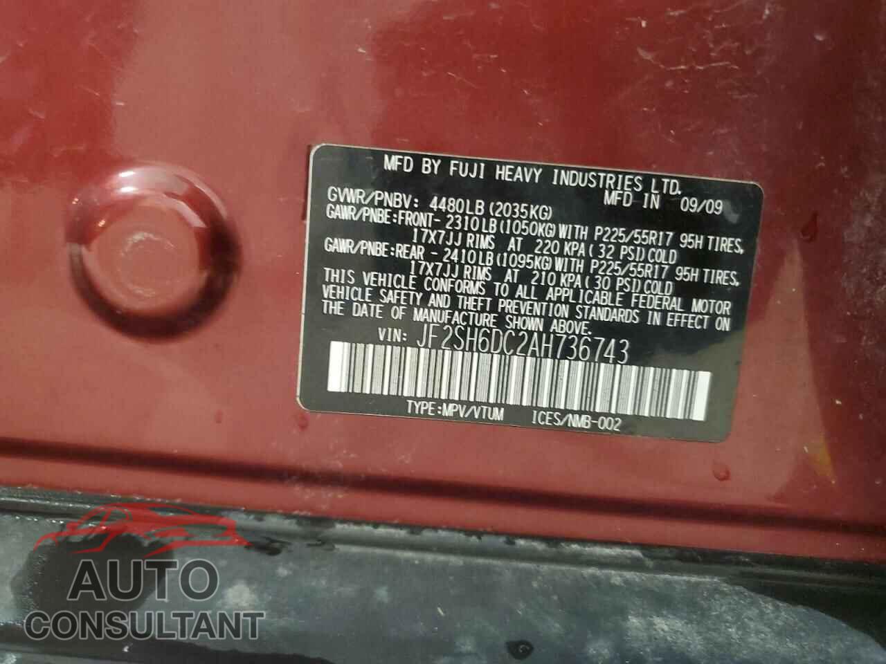 SUBARU FORESTER 2010 - JF2SH6DC2AH736743