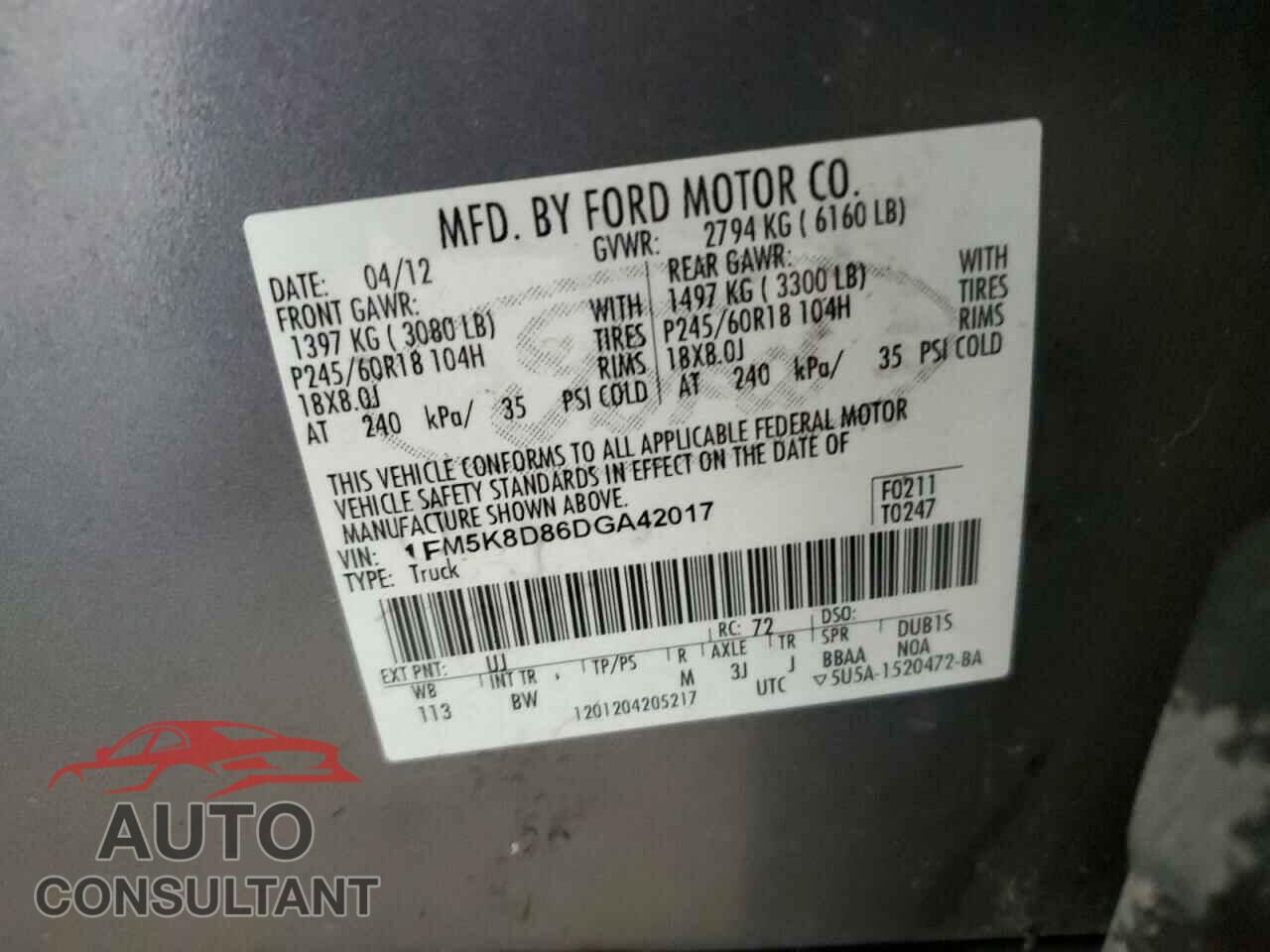 FORD EXPLORER 2013 - 1FM5K8D86DGA42017