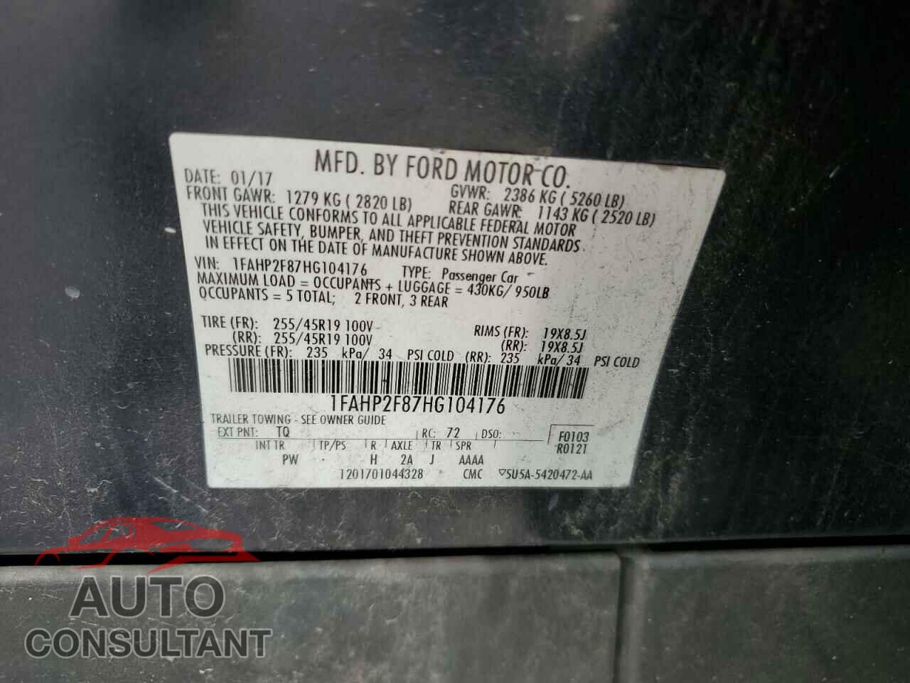 FORD TAURUS 2017 - 1FAHP2F87HG104176