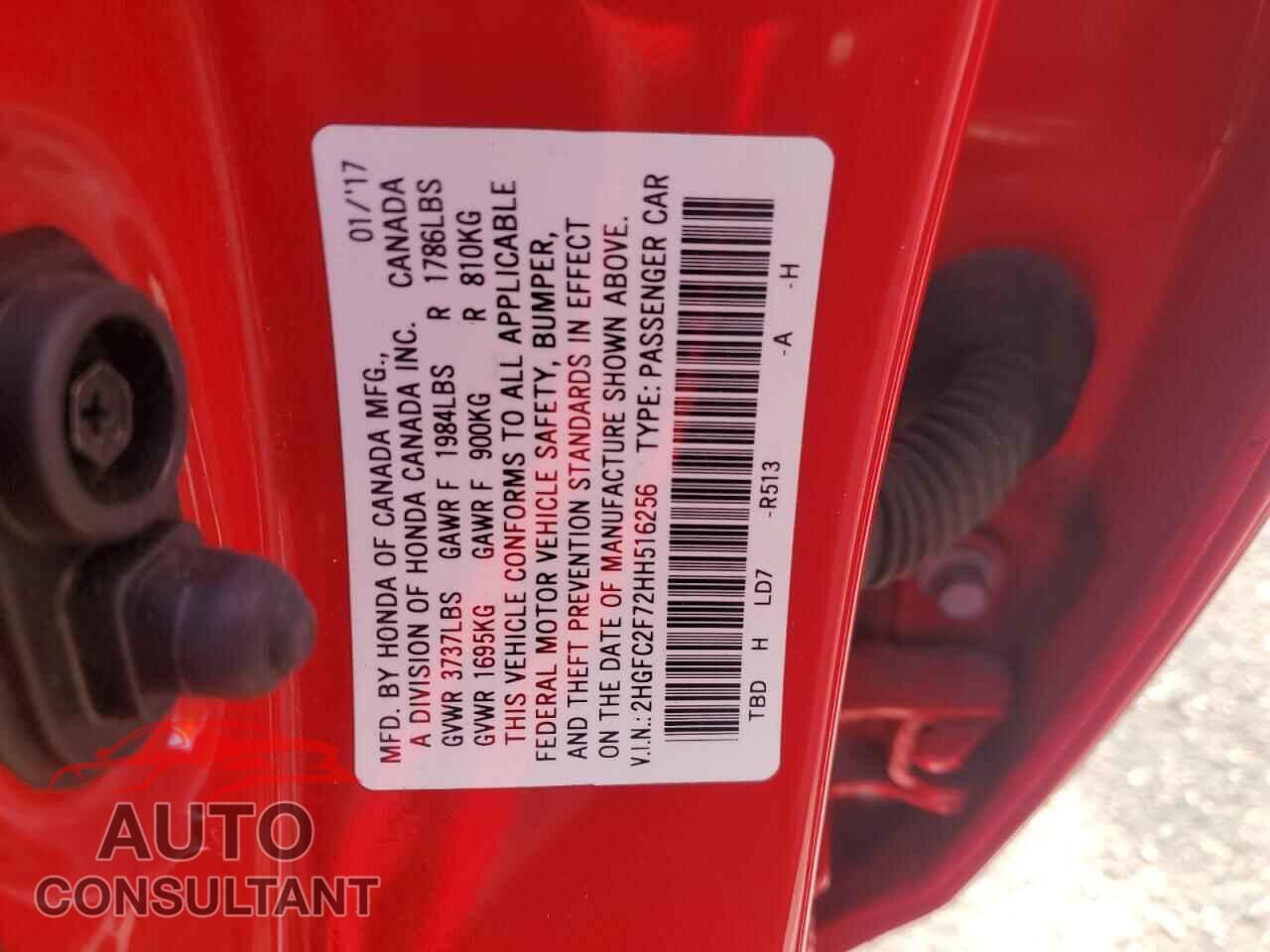 HONDA CIVIC 2017 - 2HGFC2F72HH516256