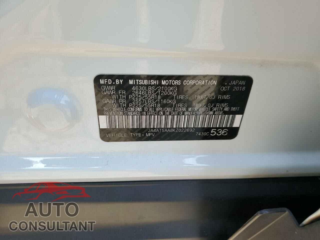 MITSUBISHI ECLIPSE 2019 - JA4AT5AA8KZ022692