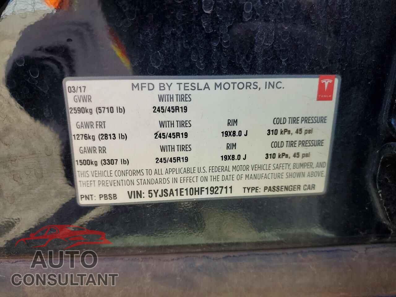TESLA MODEL S 2017 - 5YJSA1E10HF192711