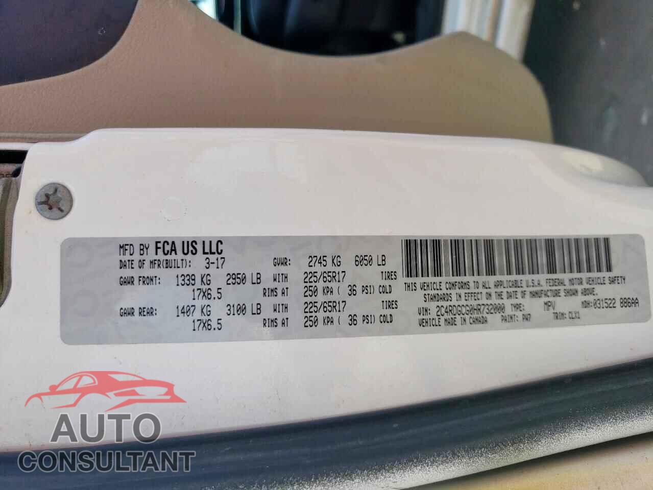 DODGE CARAVAN 2017 - 2C4RDGCG0HR732000