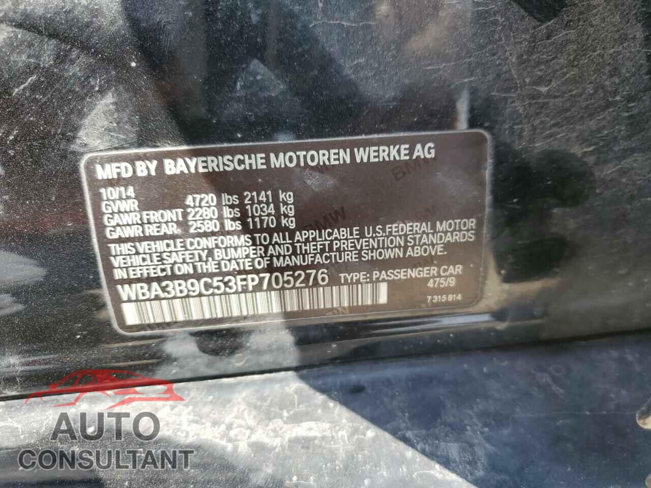 BMW 3 SERIES 2015 - WBA3B9C53FP705276