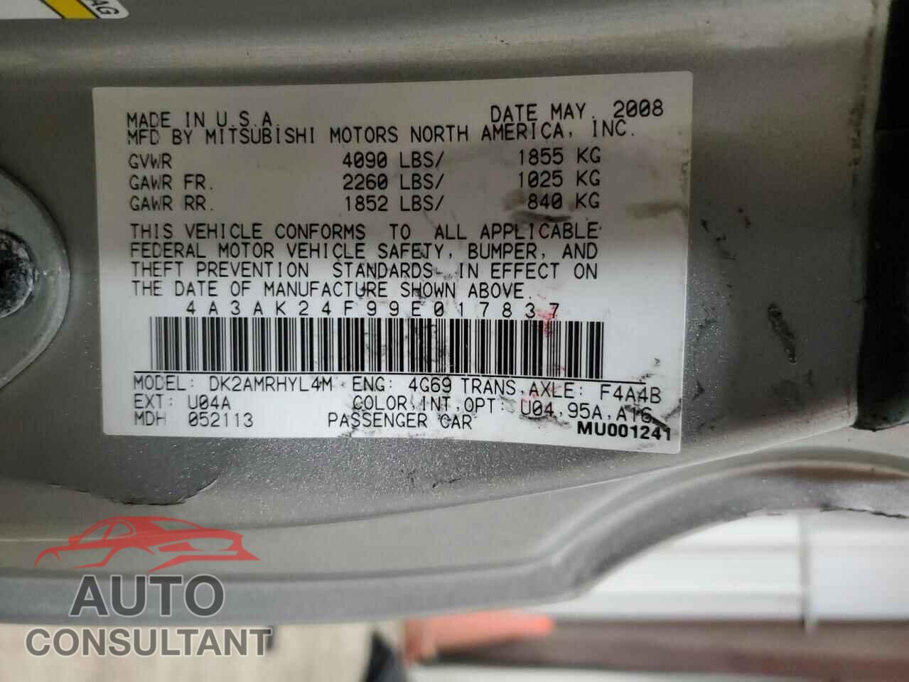 MITSUBISHI ECLIPSE 2009 - 4A3AK24F99E017837