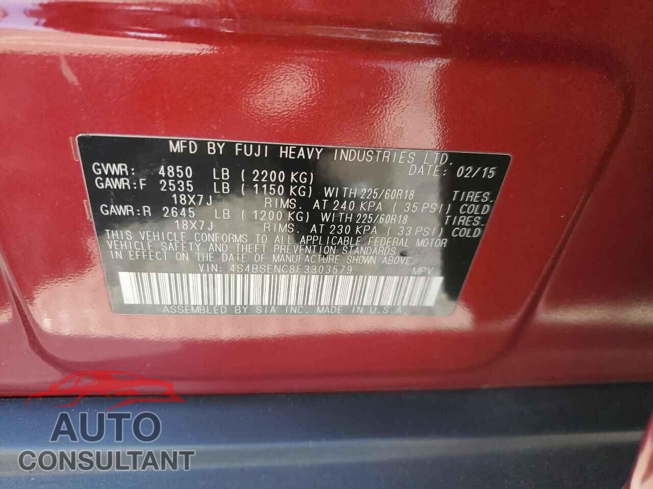 SUBARU OUTBACK 2015 - 4S4BSENC8F3303579