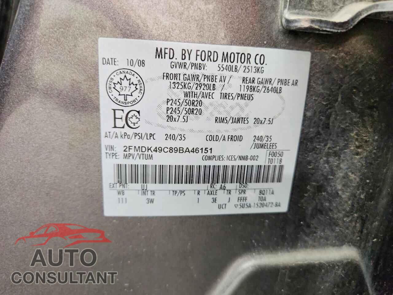 FORD EDGE 2009 - 2FMDK49C89BA46151
