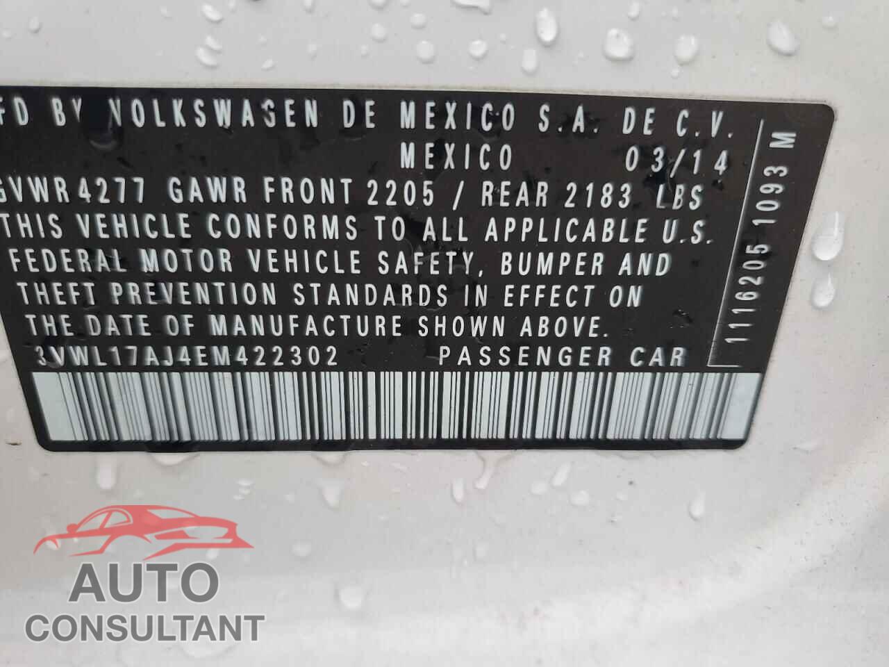 VOLKSWAGEN JETTA 2014 - 3VWL17AJ4EM422302