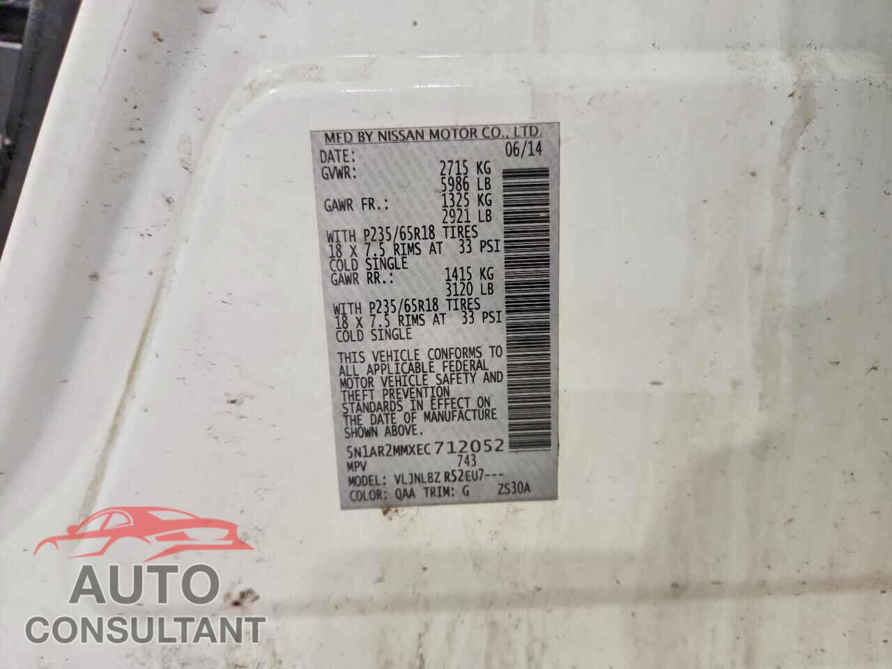 NISSAN PATHFINDER 2014 - 5N1AR2MMXEC712052