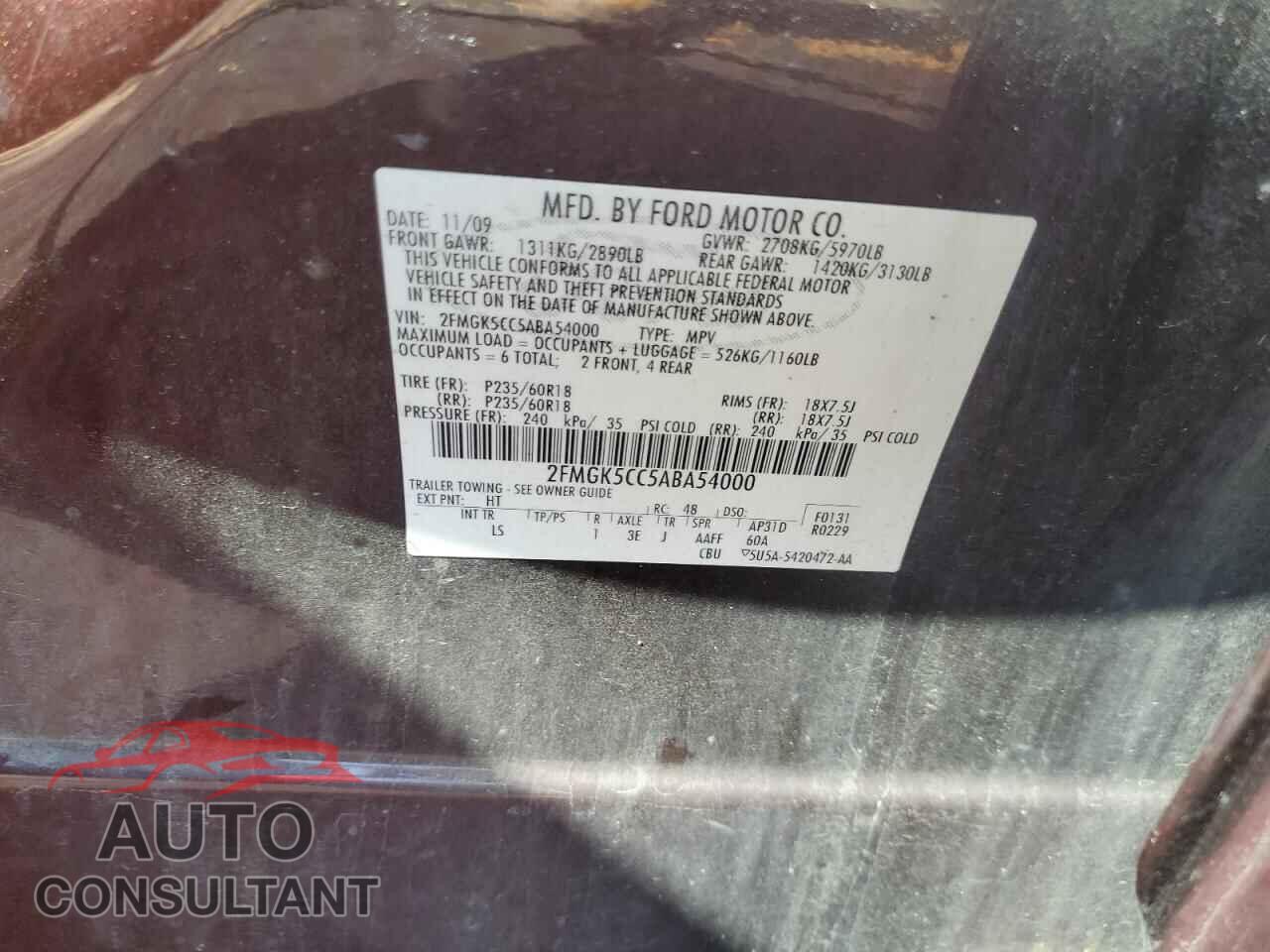 FORD FLEX 2010 - 2FMGK5CC5ABA54000