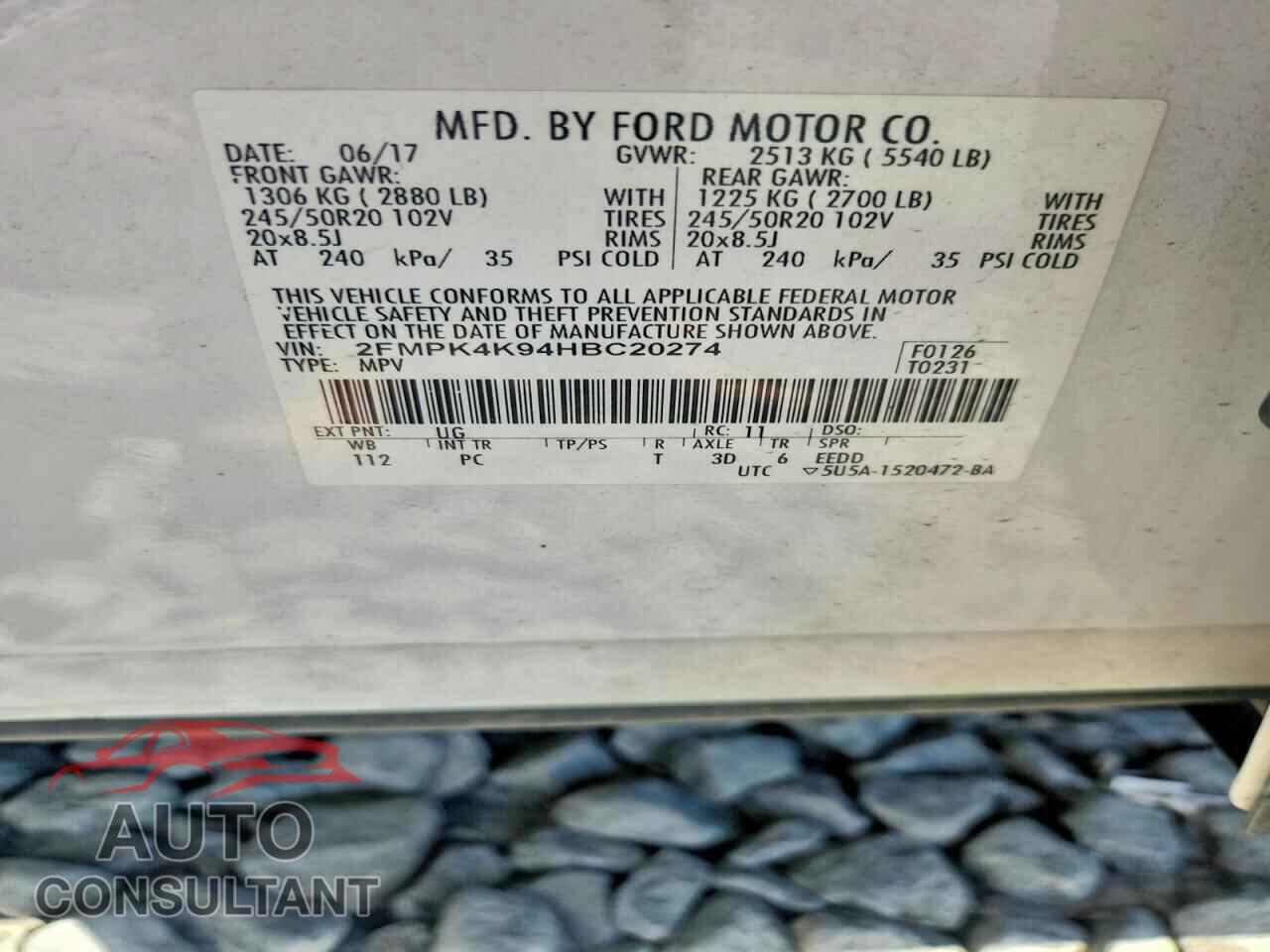 FORD EDGE 2017 - 2FMPK4K94HBC20274