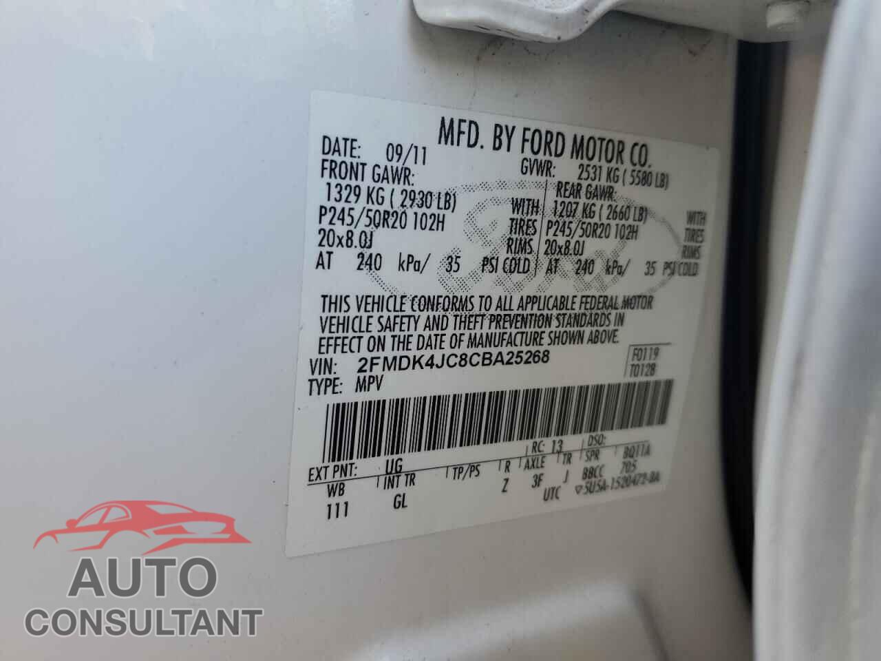 FORD EDGE 2012 - 2FMDK4JC8CBA25268
